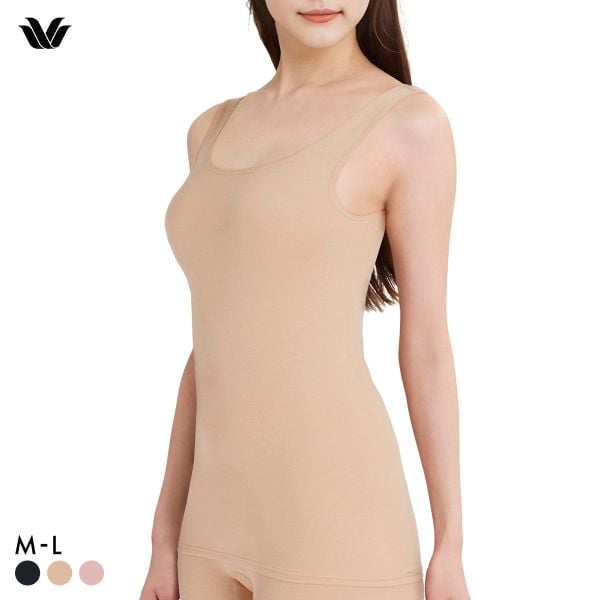 ワコール WACOALコットン ふんわりあったかタイプ Uネック ノースリーブ ML インナー 保温 Wacoal