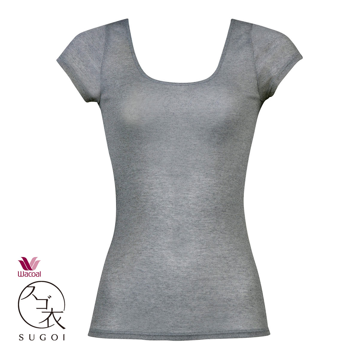 ワコール Wacoal スゴ衣 薄い、軽い、涼しい 2分袖 トップス インナー 薄手 吸汗速乾 ML(GY-グレー-M)