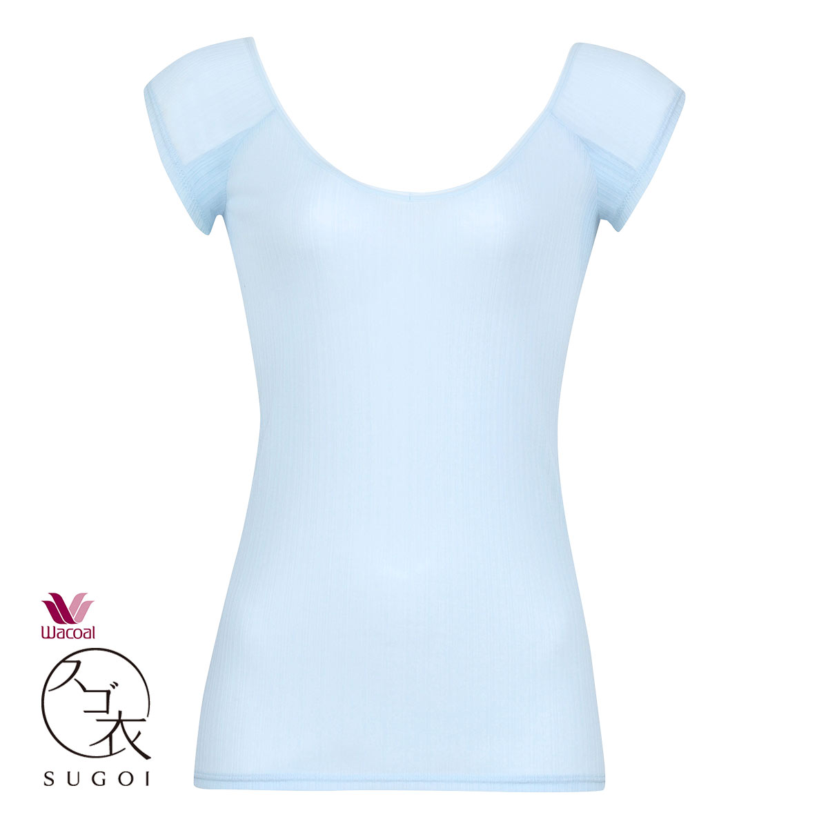 ワコール Wacoal スゴ衣 快適プラス 薄い、軽い、涼しい リブ フレンチ袖 インナー 脇汗 薄手 吸汗速乾 ML レディース(SX-サックス-M)
