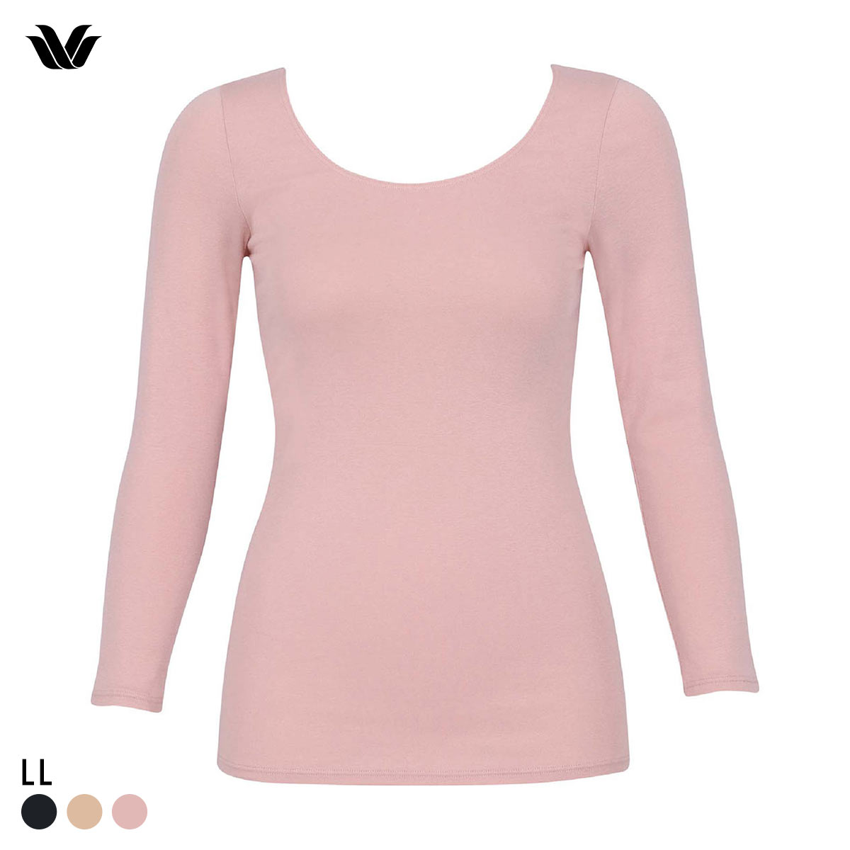ワコール WACOALコットン ふんわりあったかタイプ Uネック 長袖 8分袖 トップス LL インナー 保温 Wacoal(PI-ピンク-LL)
