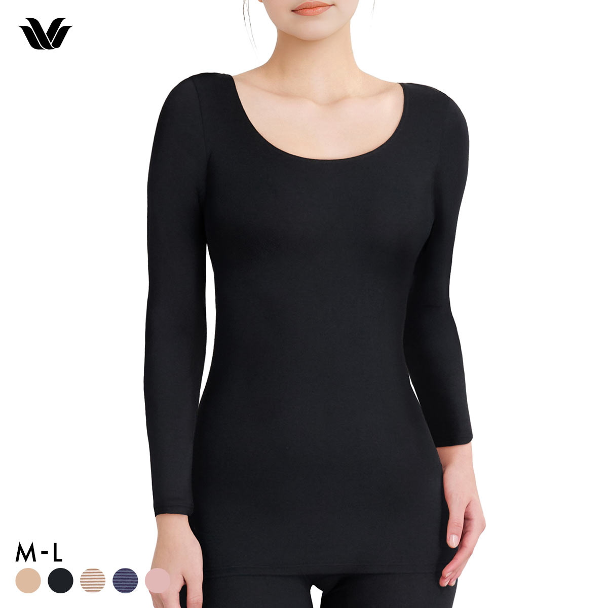 ワコール WACOALコットン ふんわりあったかタイプ Uネック 長袖 8分袖 トップス ML インナー 保温 Wacoal(BK-ブラック-M)