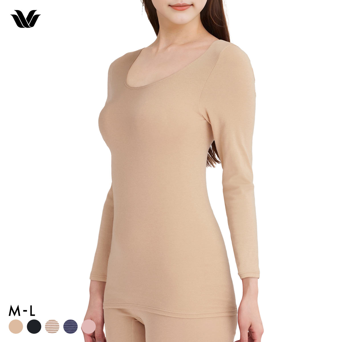 ワコール WACOALコットン ふんわりあったかタイプ Uネック 長袖 8分袖 トップス ML インナー 保温 Wacoal(BE1-ベージュ1-M)