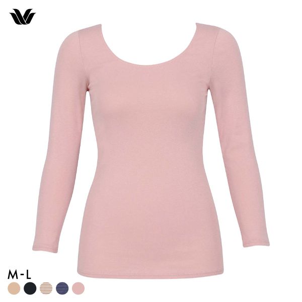ワコール WACOALコットン ふんわりあったかタイプ Uネック 長袖 8分袖 トップス ML インナー 保温 Wacoal