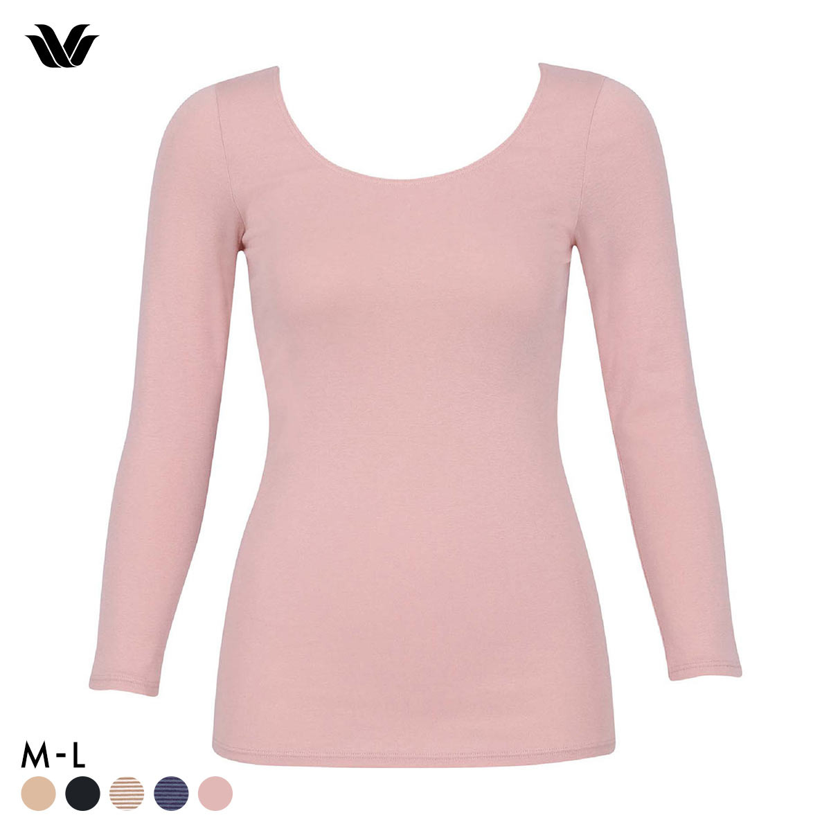 ワコール WACOALコットン ふんわりあったかタイプ Uネック 長袖 8分袖 トップス ML インナー 保温 Wacoal(PI-ピンク-M)