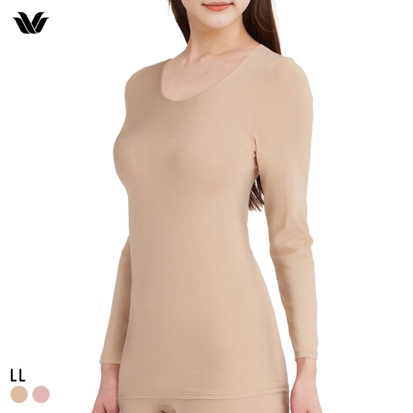 ワコール WACOALコットン ふんわりあったかタイプ Uネック あさめ 長袖 8分袖 トップス LL インナー 保温 Wacoal