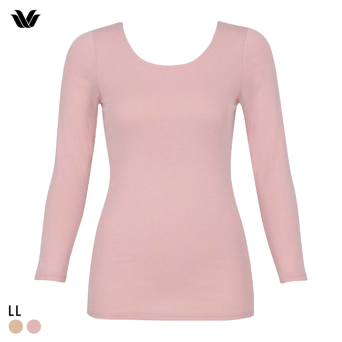 ワコール WACOALコットン ふんわりあったかタイプ Uネック あさめ 長袖 8分袖 トップス LL インナー 保温 Wacoal(PI-ピンク-LL)