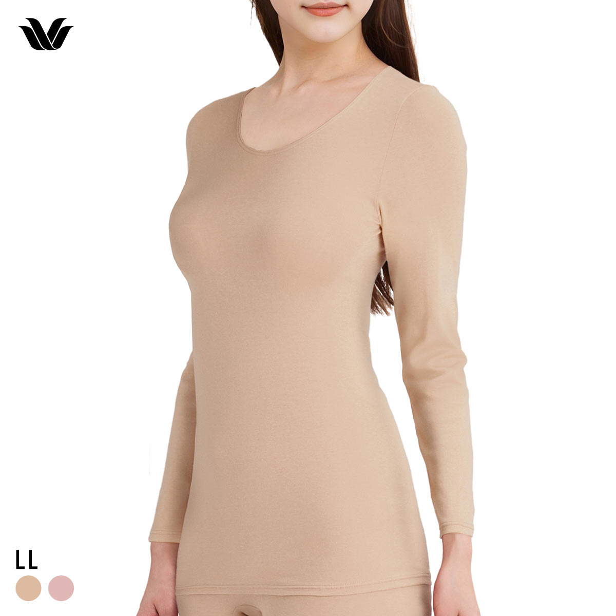 ワコール WACOALコットン ふんわりあったかタイプ Uネック あさめ 長袖 8分袖 トップス LL インナー 保温 Wacoal