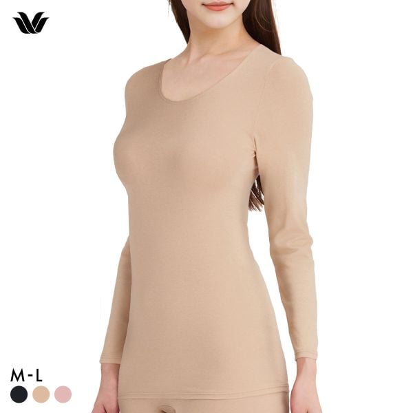 ワコール WACOALコットン ふんわりあったかタイプ Uネック あさめ 長袖 8分袖 トップス ML インナー 保温 Wacoal