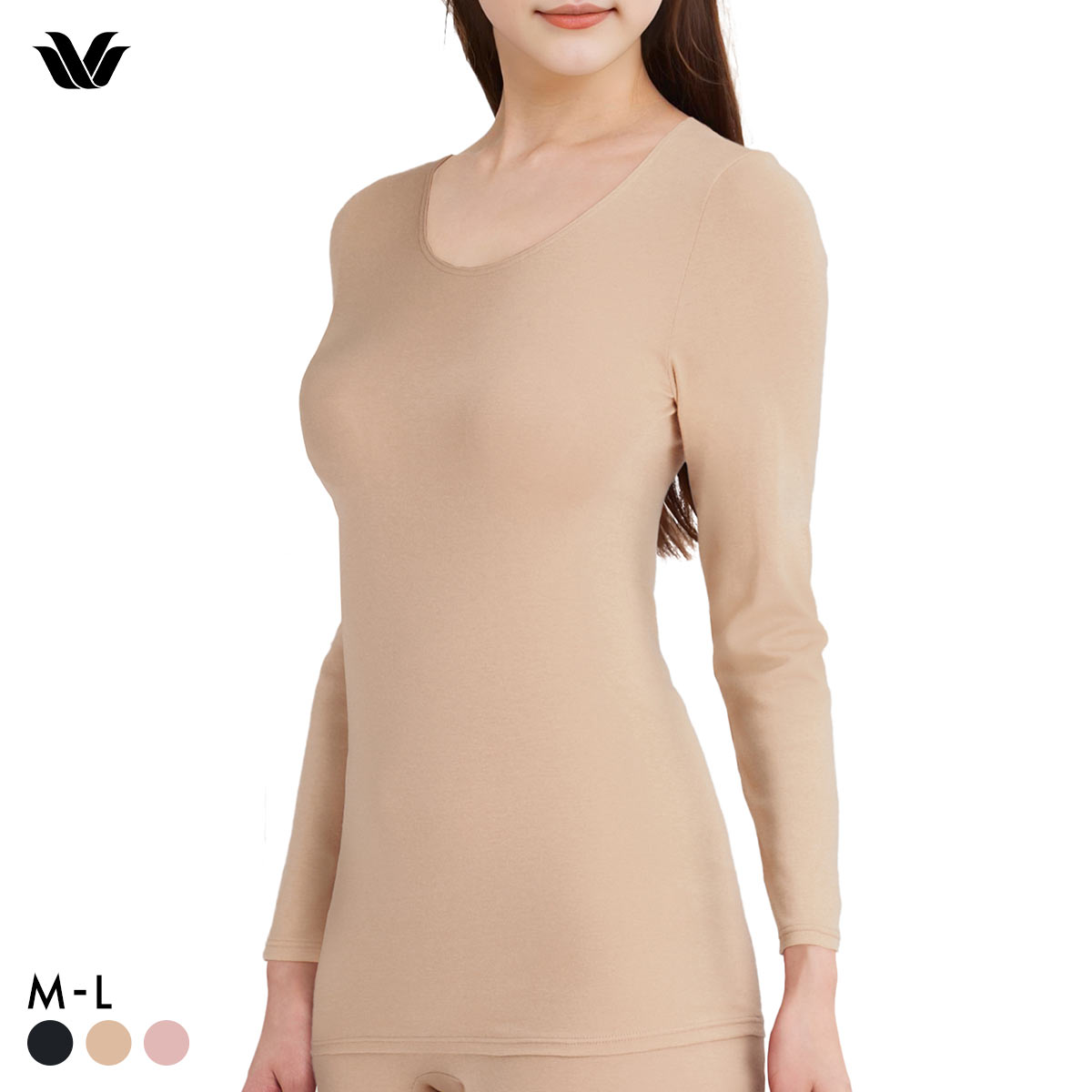 ワコール WACOALコットン ふんわりあったかタイプ Uネック あさめ 長袖 8分袖 トップス ML インナー 保温 Wacoal(BE-ベージュ-M)