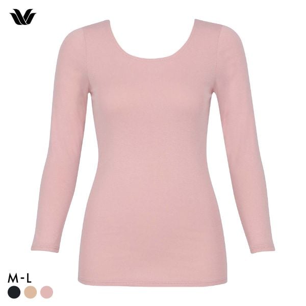 ワコール WACOALコットン ふんわりあったかタイプ Uネック あさめ 長袖 8分袖 トップス ML インナー 保温 Wacoal