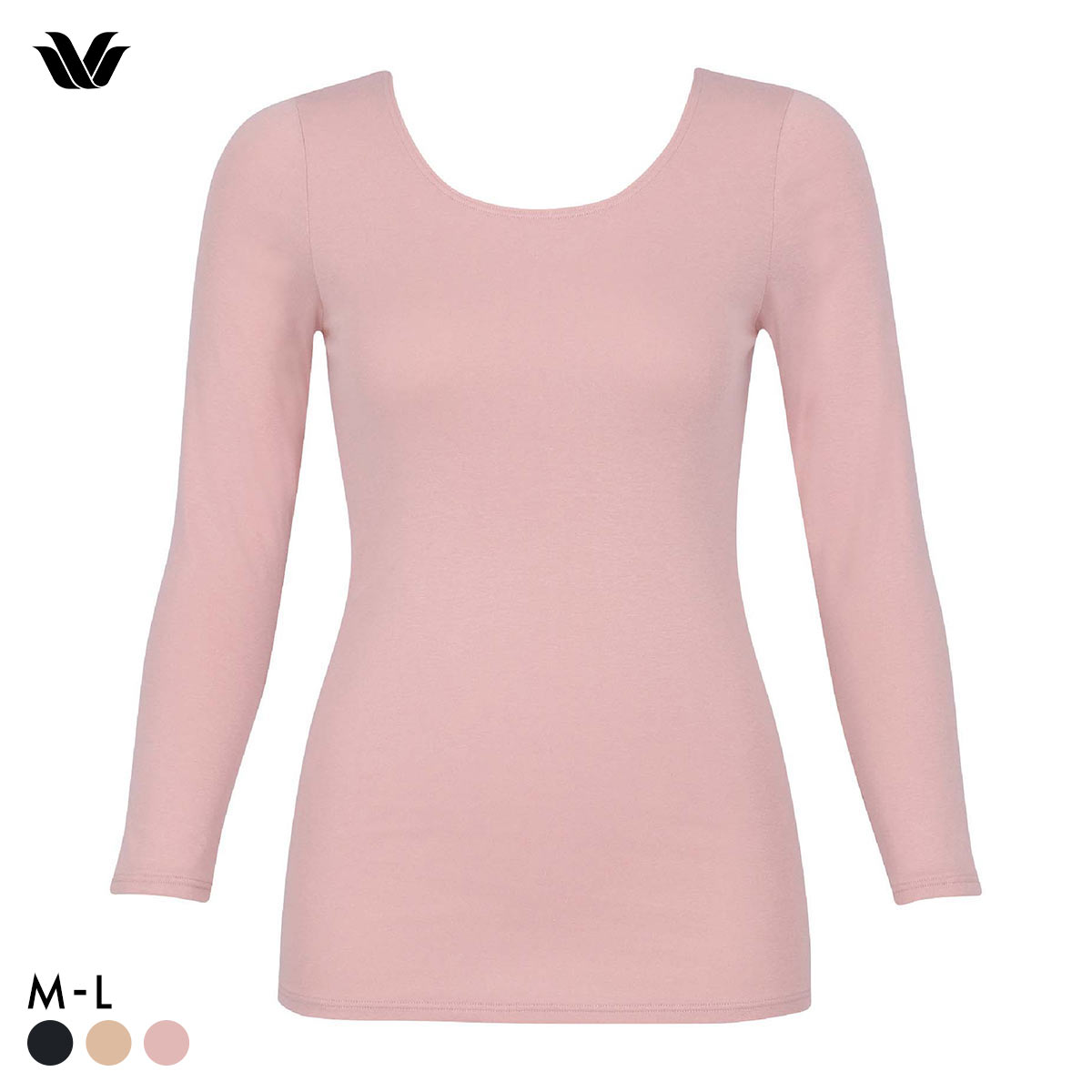 ワコール WACOALコットン ふんわりあったかタイプ Uネック あさめ 長袖 8分袖 トップス ML インナー 保温 Wacoal(PI-ピンク-M)