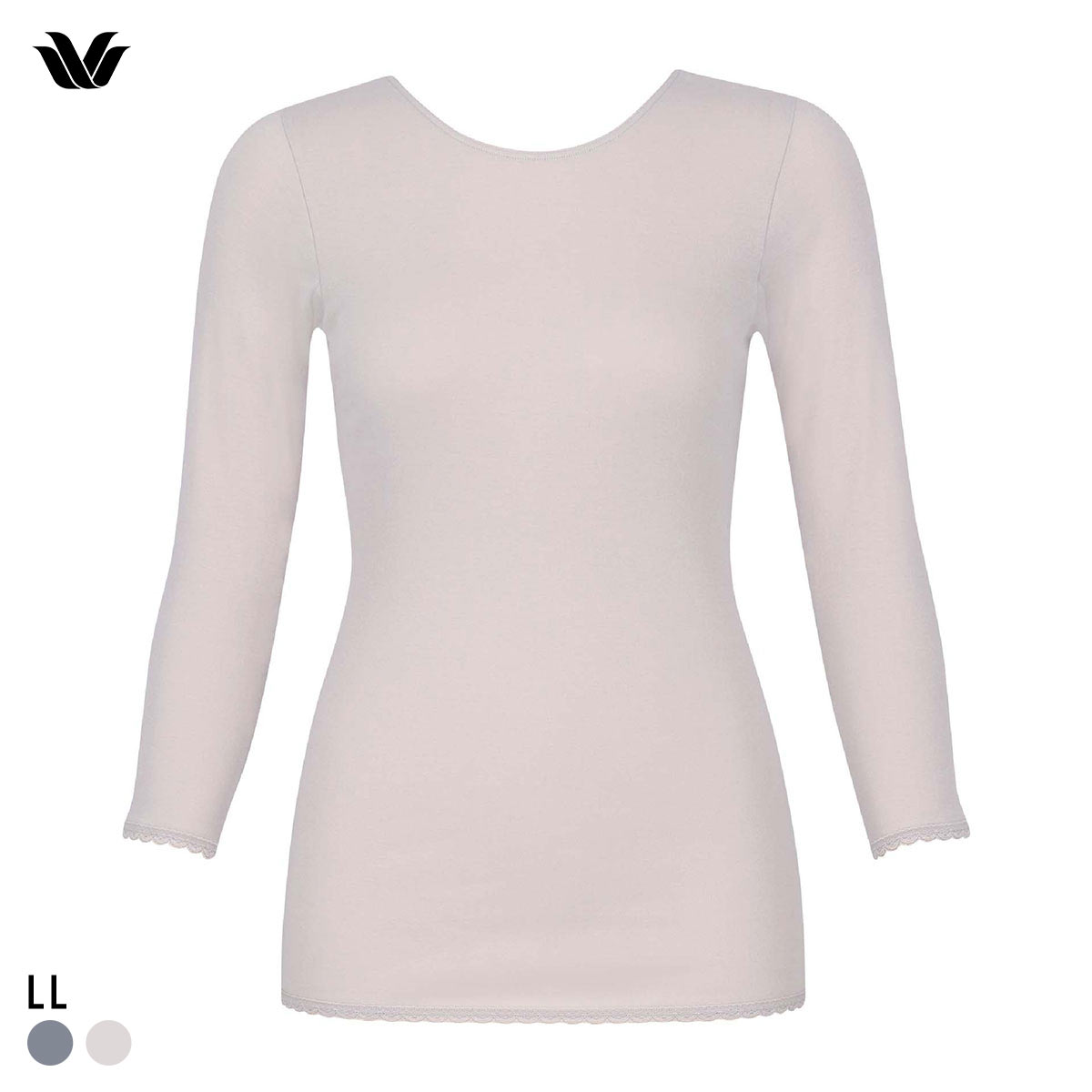 ワコール WACOALコットン オーガニックコットン100％ あったか ゆったりタイプ 冬用 長袖 8分袖 Uネック インナー LL 保温 Wacoal(LGY-薄グレー-LL)