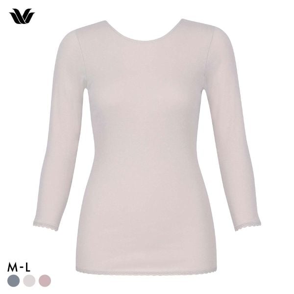 ワコール WACOALコットン オーガニックコットン100％ あったか ゆったりタイプ 冬用 長袖 8分袖 Uネック インナー ML 保温 Wacoal