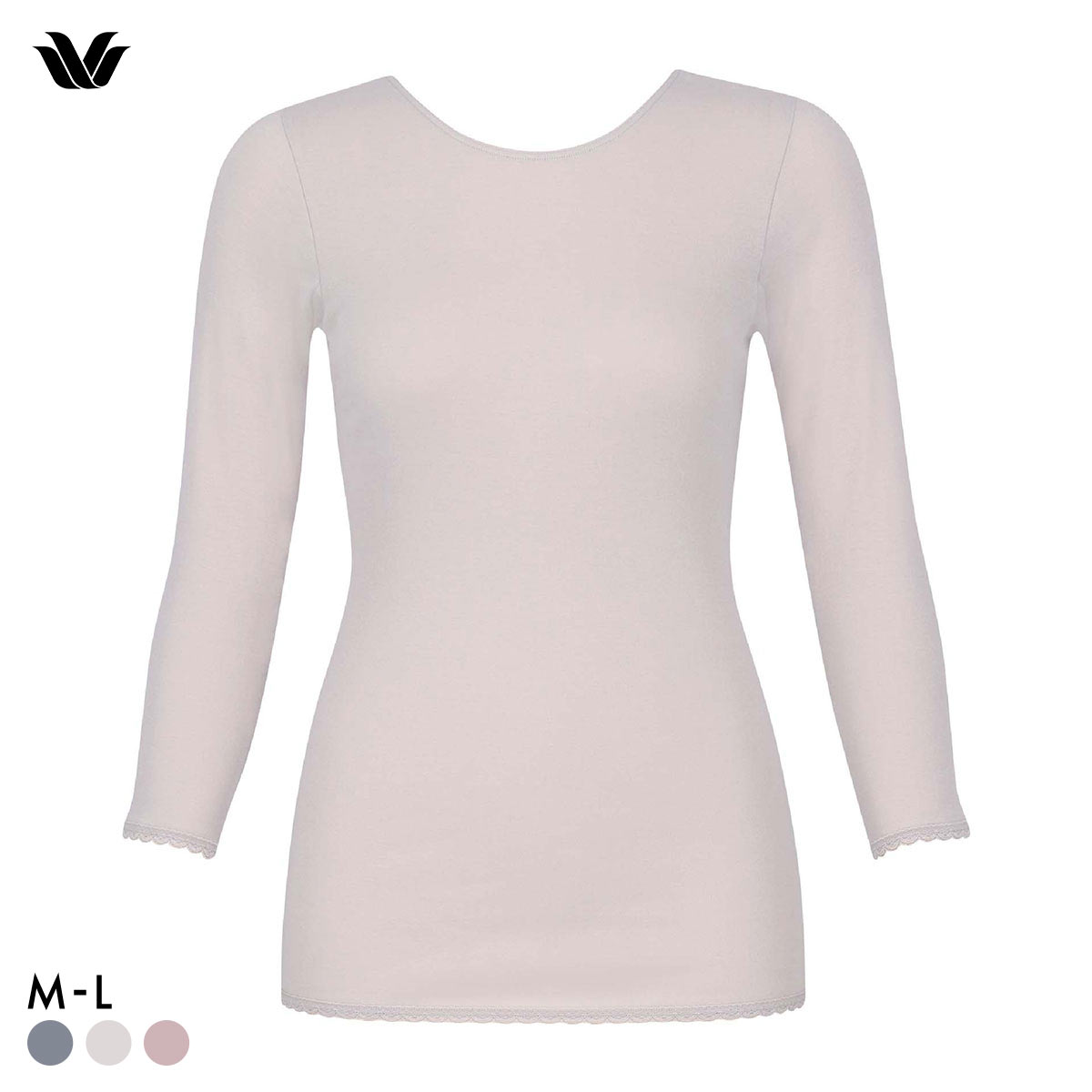 ワコール WACOALコットン オーガニックコットン100％ あったか ゆったりタイプ 冬用 長袖 8分袖 Uネック インナー ML 保温 Wacoal(LGY-薄グレー-M)