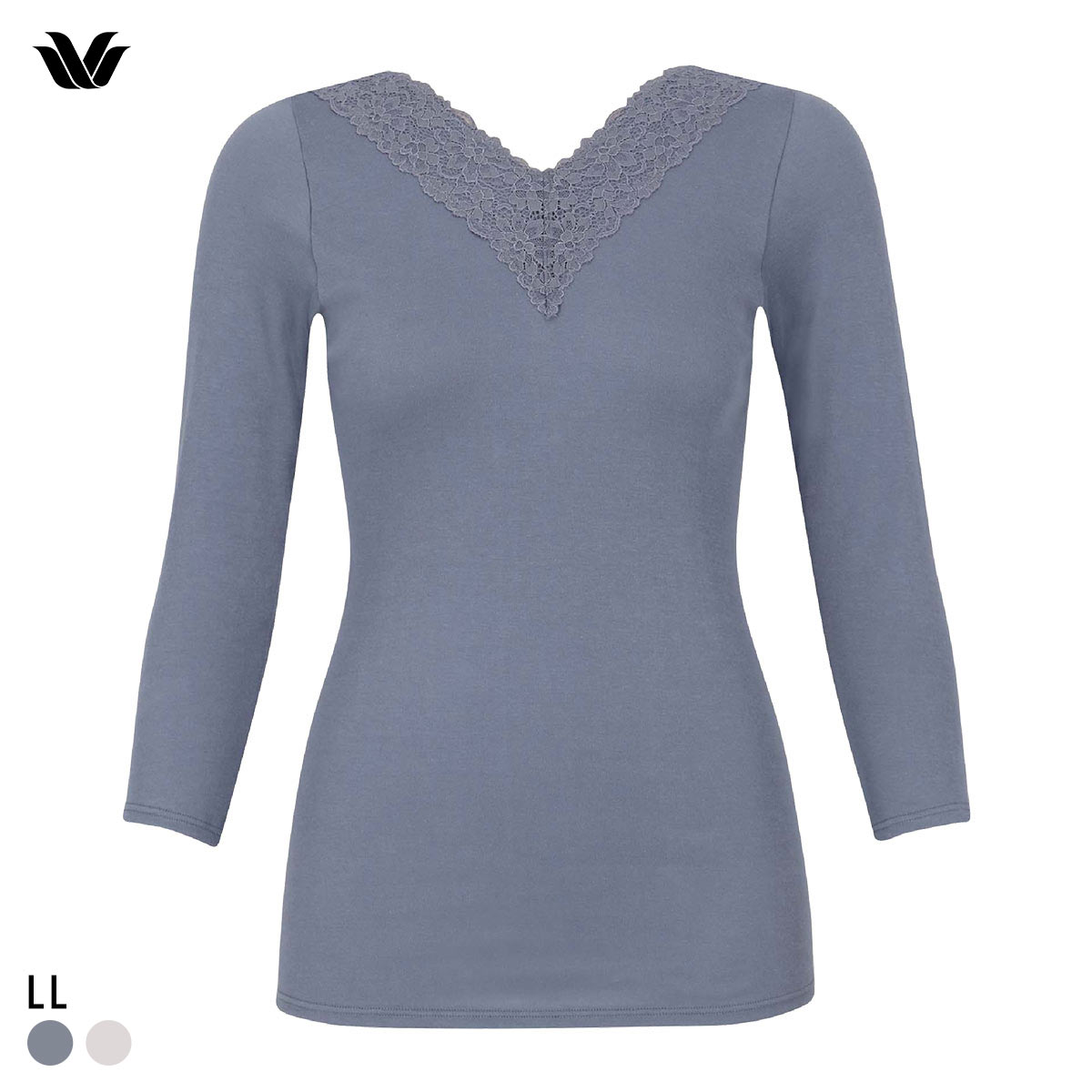 ワコール WACOALコットン オーガニックコットン100％ あったか ゆったりタイプ 冬用 長袖 8分袖 Vネック インナー LL 保温 Wacoal(GY-グレー-LL)