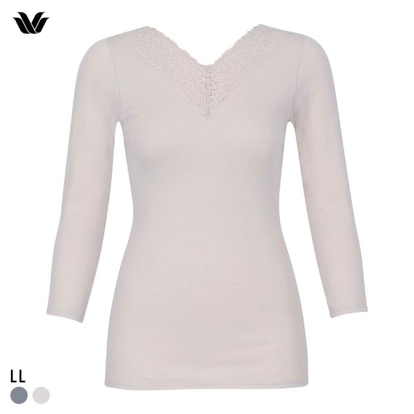 ワコール WACOALコットン オーガニックコットン100％ あったか ゆったりタイプ 冬用 長袖 8分袖 Vネック インナー LL 保温 Wacoal