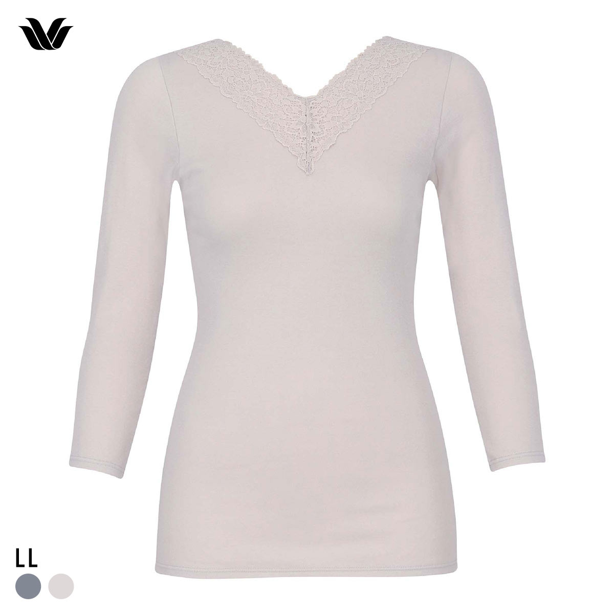 ワコール WACOALコットン オーガニックコットン100％ あったか ゆったりタイプ 冬用 長袖 8分袖 Vネック インナー LL 保温 Wacoal(LGY-薄グレー-LL)