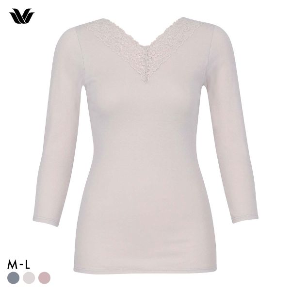 ワコール WACOALコットン オーガニックコットン100％ あったか ゆったりタイプ 冬用 長袖 8分袖 Vネック インナー ML 保温 Wacoal