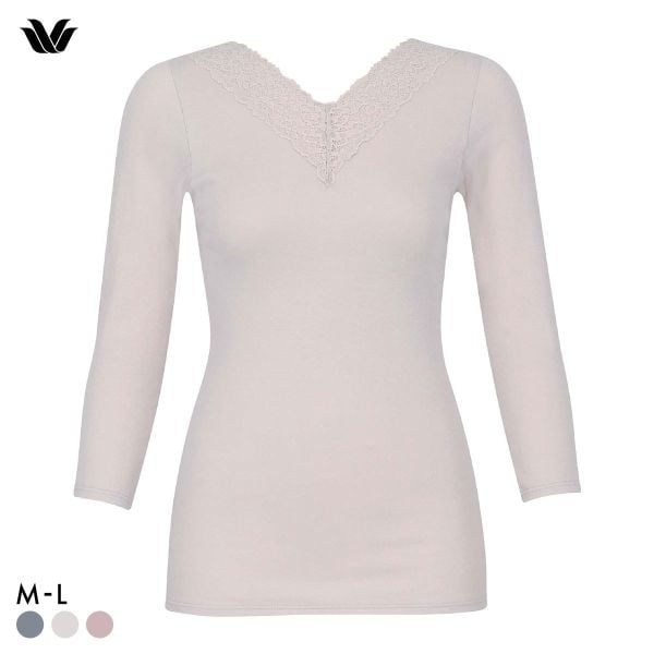 ワコール WACOALコットン オーガニックコットン100％ あったか ゆったりタイプ 冬用 長袖 8分袖 Vネック インナー ML 保温 Wacoal
