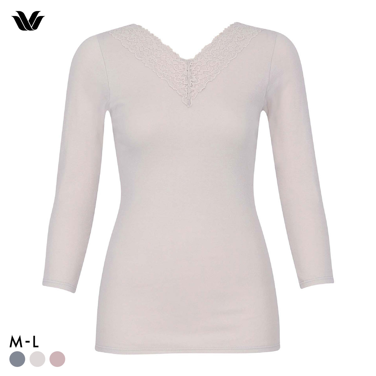 ワコール WACOALコットン オーガニックコットン100％ あったか ゆったりタイプ 冬用 長袖 8分袖 Vネック インナー ML 保温 Wacoal(LGY-薄グレー-M)