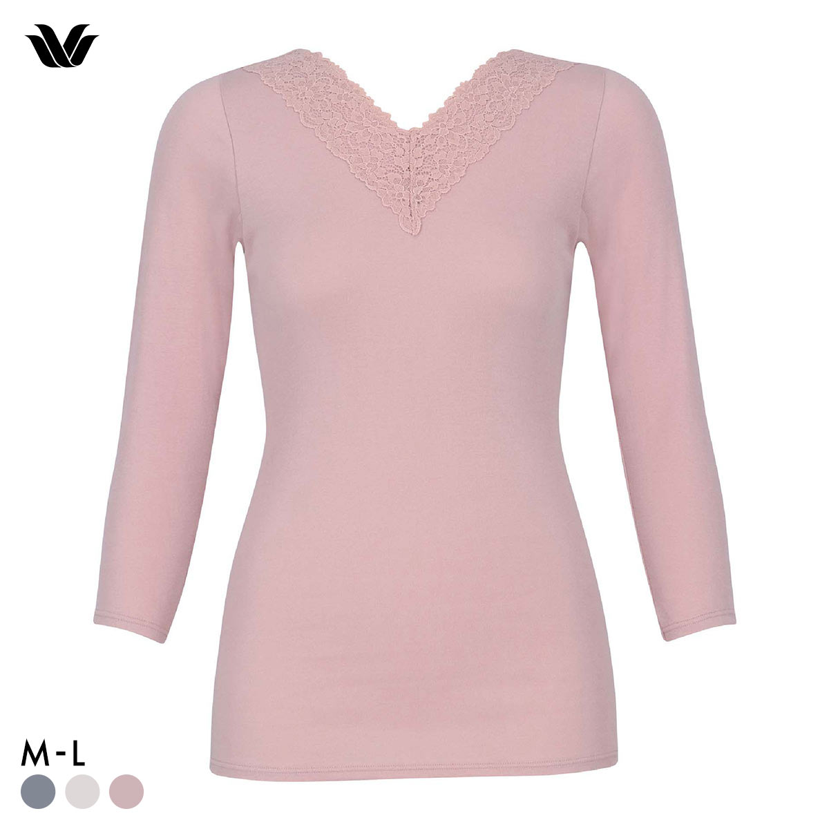 ワコール WACOALコットン オーガニックコットン100％ あったか ゆったりタイプ 冬用 長袖 8分袖 Vネック インナー ML 保温 Wacoal(PI-ピンク-M)