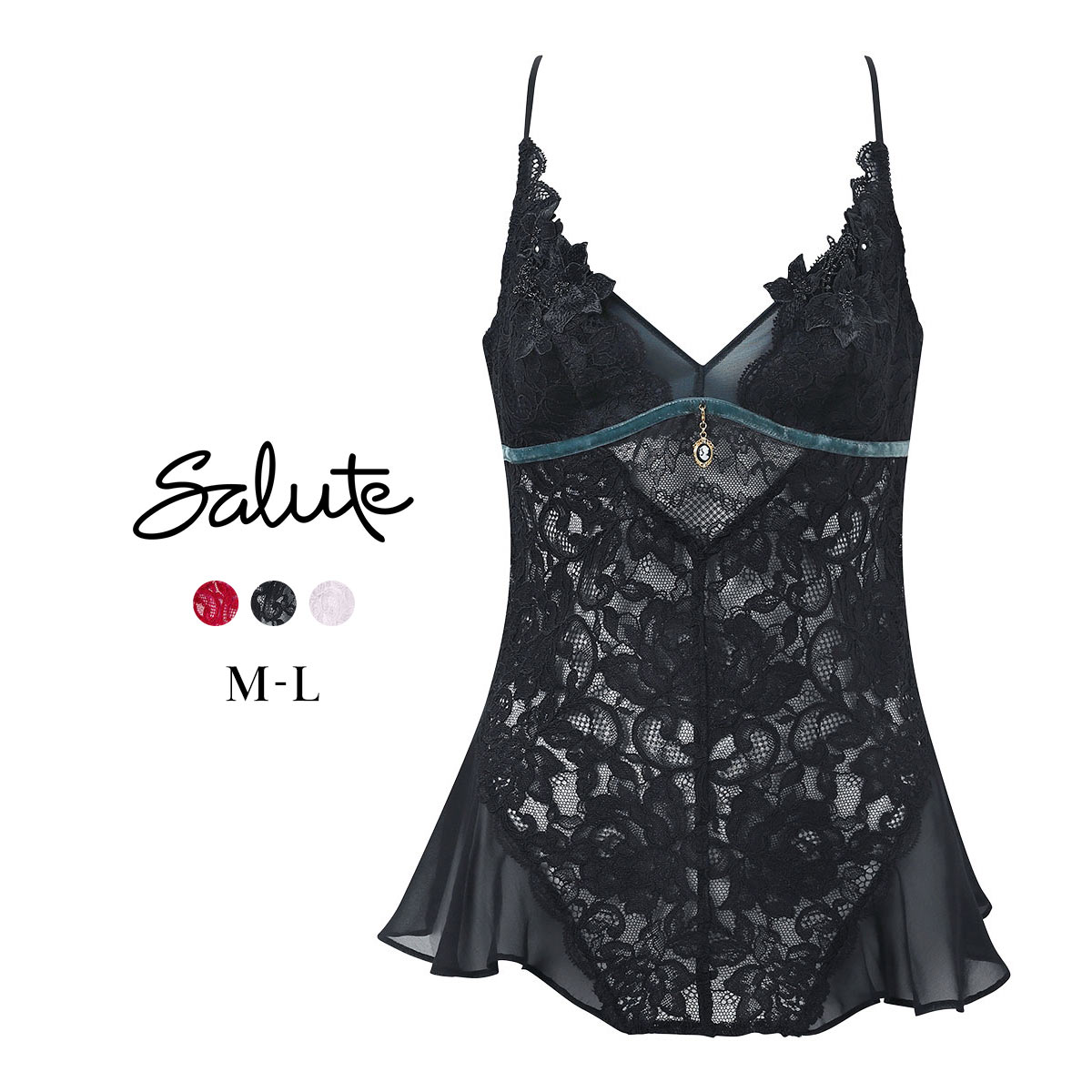 ワコール サルート 27グループ 27G キャミソール ML フレアーシルエット カメオ Wacoal Salute CTJ227 25AWブルーム(BK-ブラック-M)