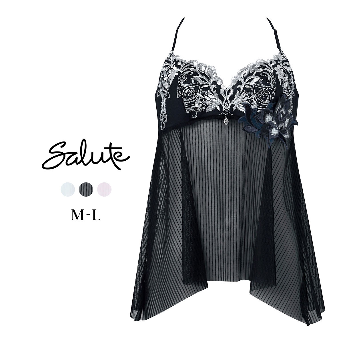 ワコール サルート 38グループ 38G キャミソール ランジェリー フレアシルエット ホルターネック ML Wacoal Salute CTJ238 26SSブライト(BK-ブラック-M)