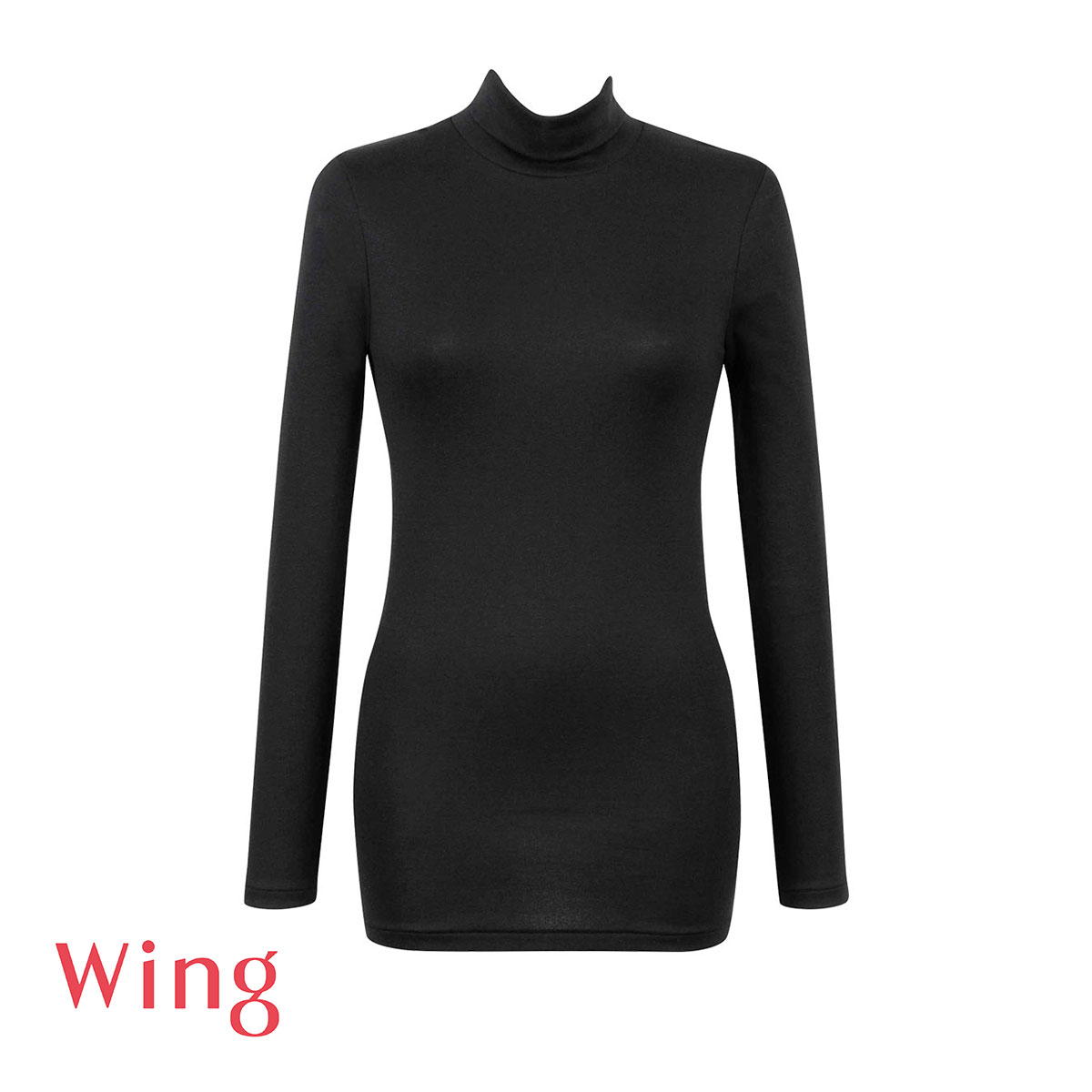 ワコール Wacoal ウイング Wing 綿の贅沢オーガニック ハイネック タートルネック あったかインナー 9分袖 長袖 吸湿発熱(BK-ブラック-M)