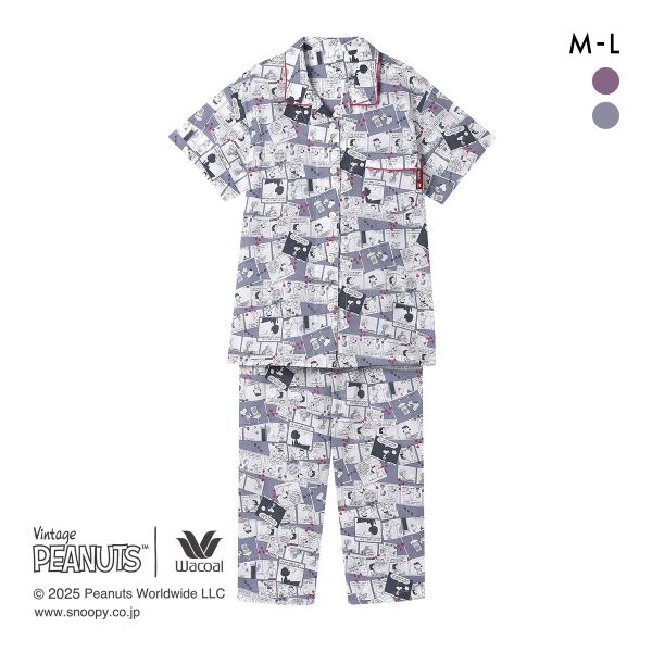 ワコール PEANUTS×ワコール シャツパジャマ 半袖 上下セット コミック 綿100％ ルームウェア Wacoal リラックス＆スリープ