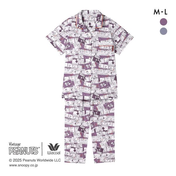 ワコール PEANUTS×ワコール シャツパジャマ 半袖 上下セット コミック 綿100％ ルームウェア Wacoal リラックス＆スリープ