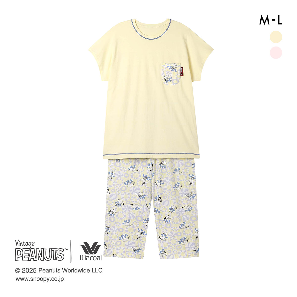 ワコール PEANUTS×ワコール パジャマ 半袖 上下セット 綿100％ ルームウェア Wacoal リラックス＆スリープ(CR-クリーム-M)