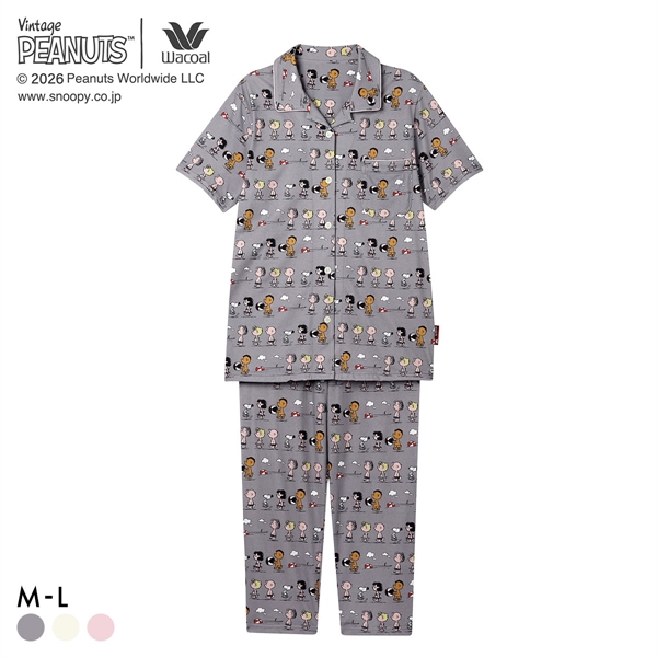 ワコール PEANUTS×ワコール シャツパジャマ 半袖 上下セット 綿100％ ルームウェア Wacoal リラックス＆スリープ