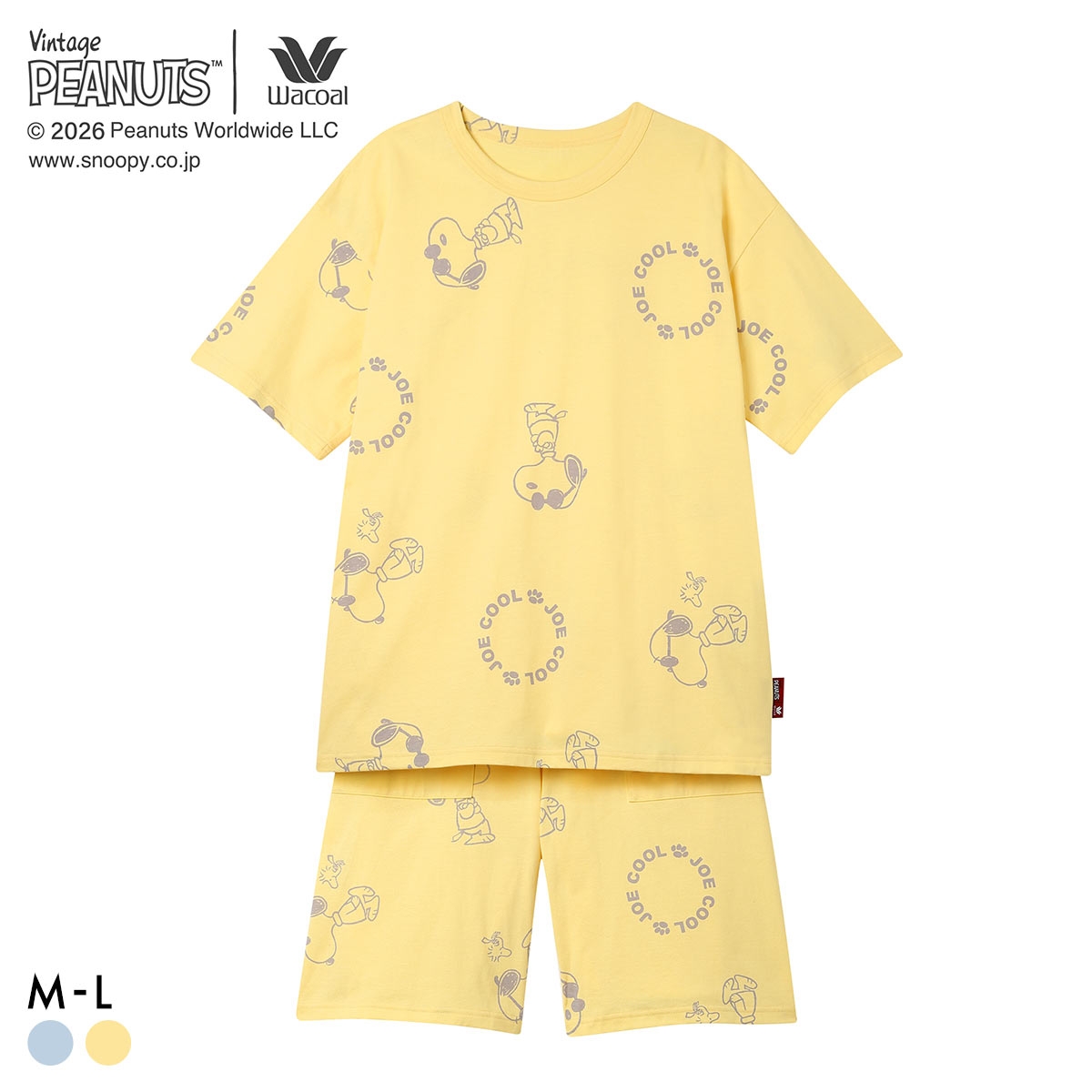 ワコール PEANUTS×ワコール ルームウェア 半袖 上下セット JOE COOL 綿100％ パジャマ Wacoal リラックス＆スリープ(YE-イエロー-M)