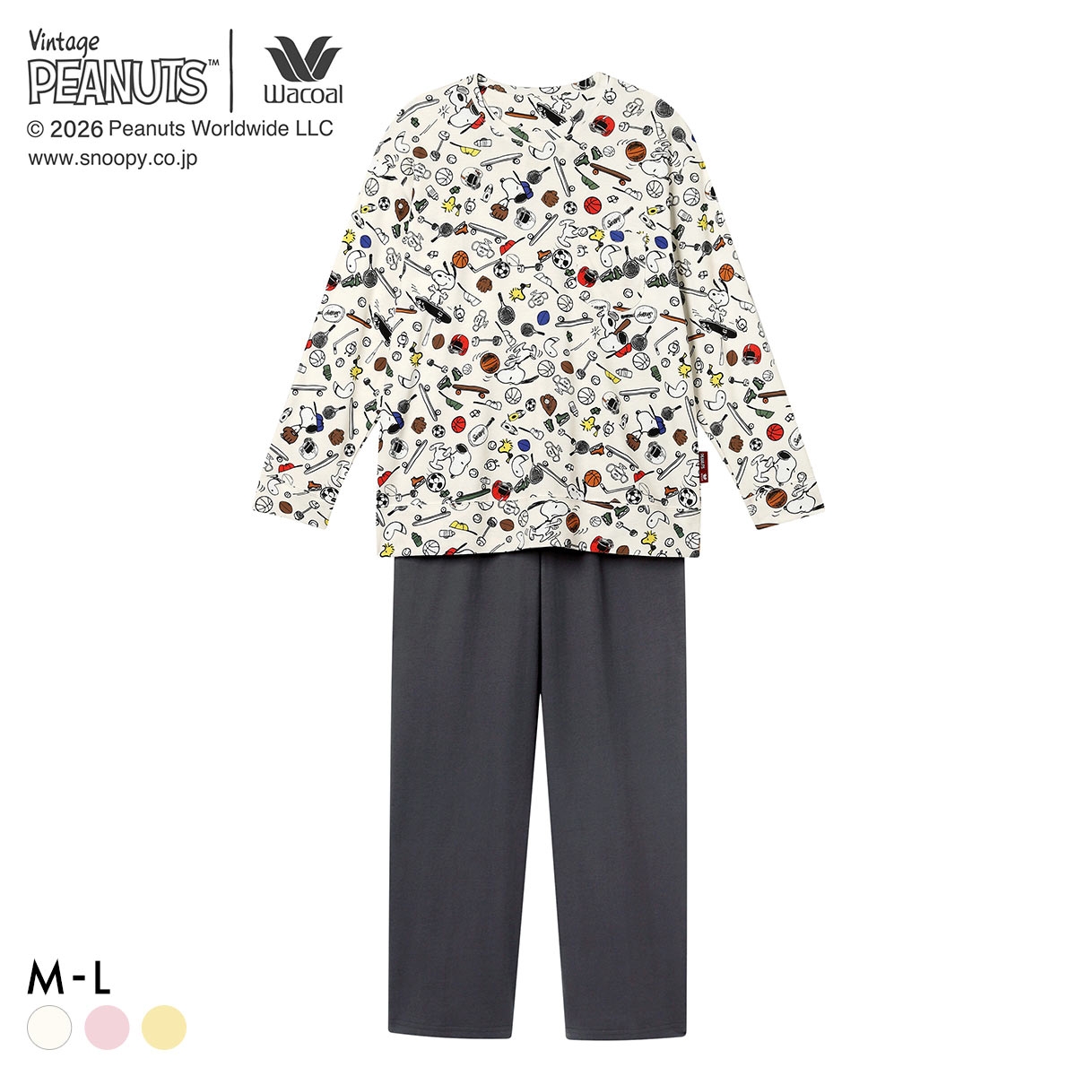 ワコール PEANUTS×ワコール ルームウェア 長袖 上下セット パジャマ 綿100％ レディース Wacoal リラックス＆スリープ(IV-アイボリー-M)