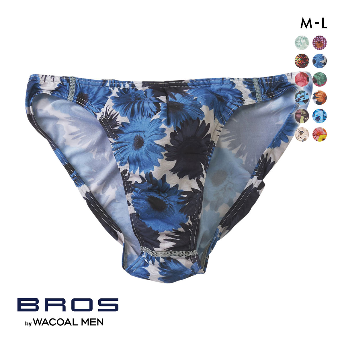 ブロス バイ ワコールメン BROS by WACOAL MEN  ハナコトバパンツ 花柄 ビキニ ブリーフ GF2220 メンズ 前とじ ノーマル丈(BU-ブルー-M)