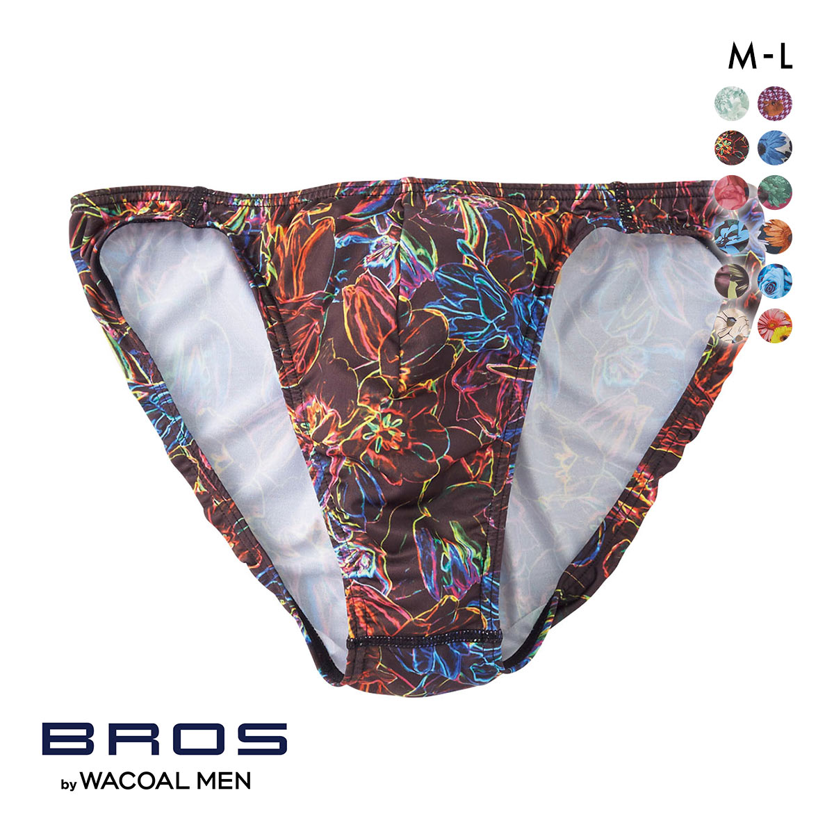 ブロス バイ ワコールメン BROS by WACOAL MEN  ハナコトバパンツ 花柄 ビキニ ブリーフ GF2220 メンズ 前とじ ノーマル丈(BK-ブラック-M)