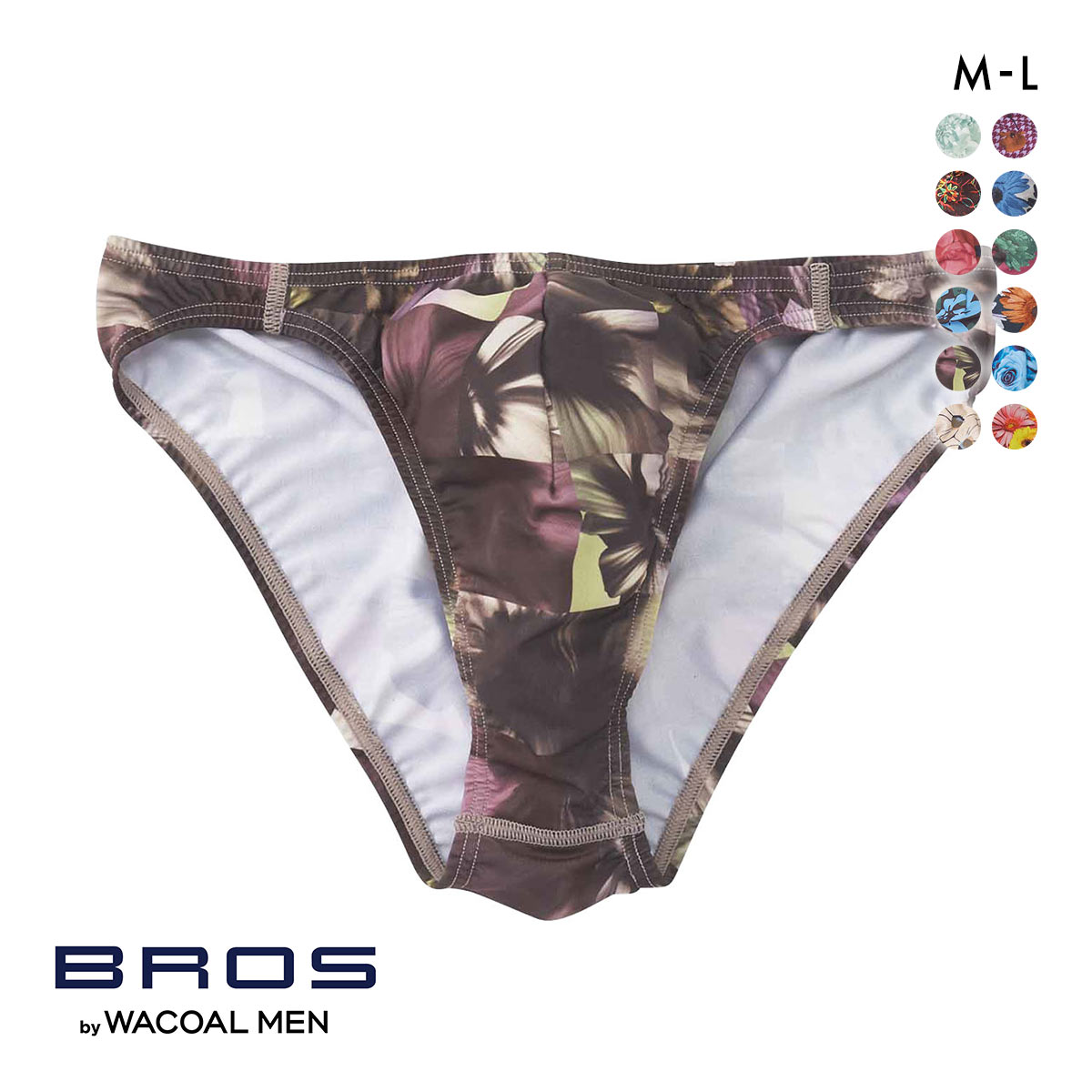 ブロス バイ ワコールメン BROS by WACOAL MEN  ハナコトバパンツ 花柄 ビキニ ブリーフ GF2220 メンズ 前とじ ノーマル丈(BR-ブラウン-M)