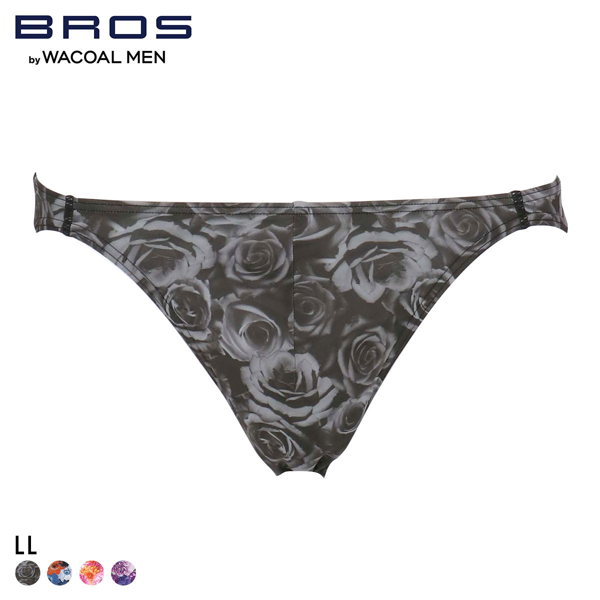 ブロス バイ ワコールメン ハナコトバパンツ 花柄 ビキニ ブリーフ LL GF2221 メンズ 前閉じ ノーマル丈 BROS by WACOAL MEN(BK-ブラック-LL)