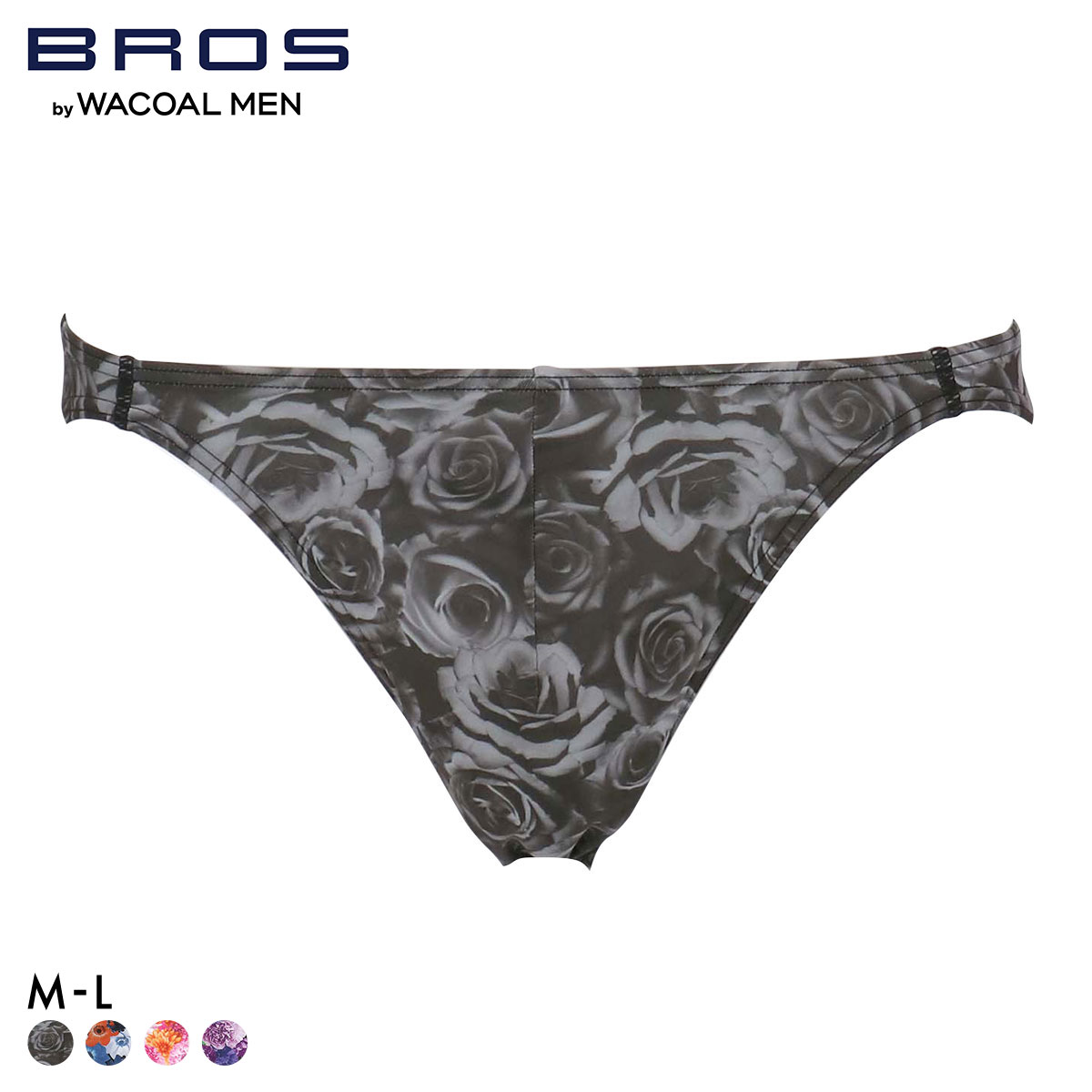 ブロス バイ ワコールメン ハナコトバパンツ 花柄 ビキニ ブリーフ ML GF2221 メンズ 前閉じ ノーマル丈 BROS by WACOAL MEN(BK-ブラック-M)