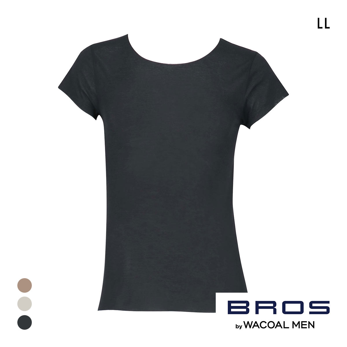 ブロス バイ ワコールメン BROS by WACOAL MEN 多機能を着る 綿混インナーシャツ LL 半袖 ひびきにくい 吸汗速乾(BK-ブラック-LL)