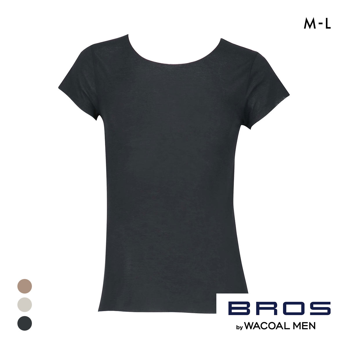 ブロス バイ ワコールメン BROS by WACOAL MEN 多機能を着る 綿混インナーシャツ ML 半袖 ひびきにくい 吸汗速乾(BK-ブラック-M)