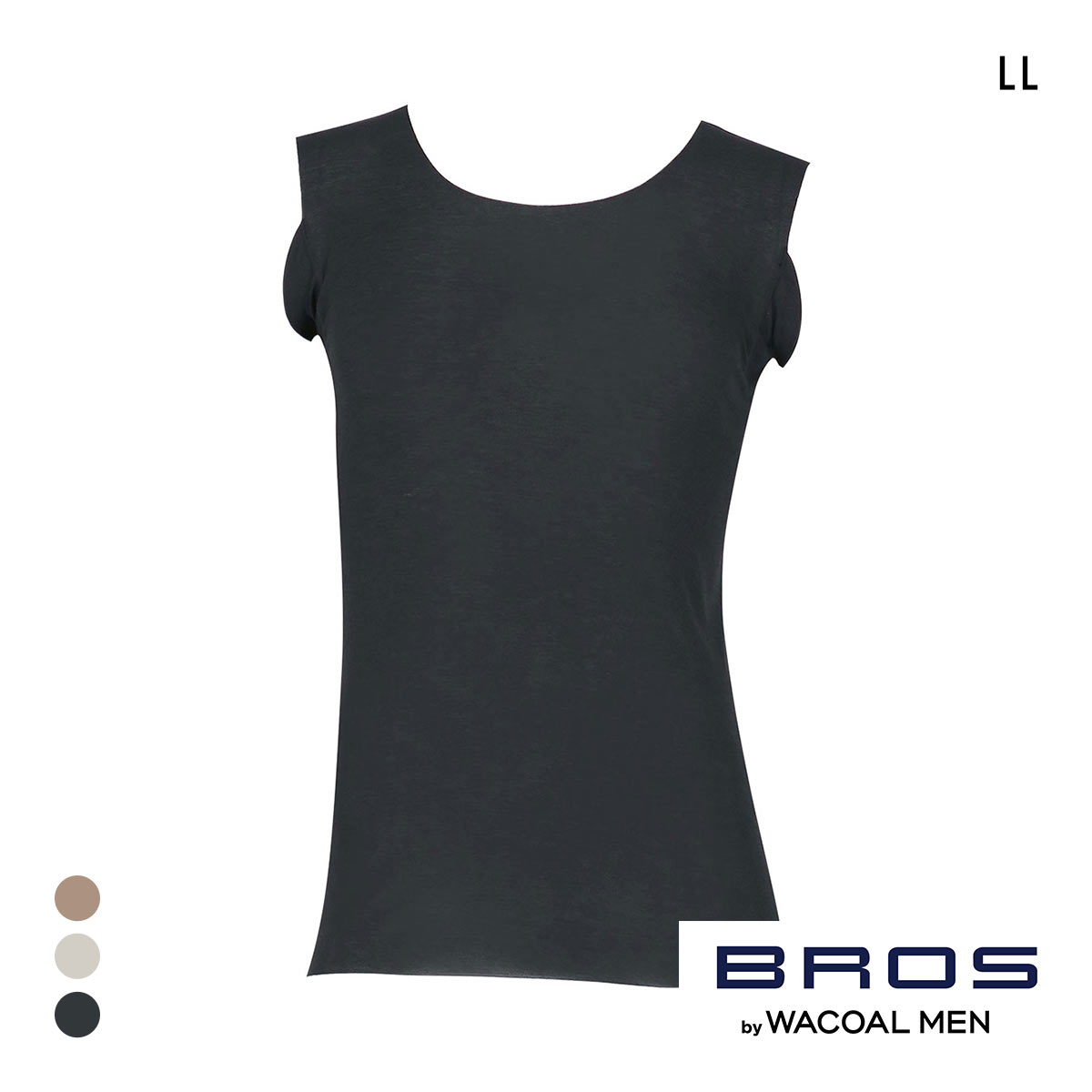 ブロス バイ ワコールメン BROS by WACOAL MEN 多機能を着る 綿混インナーシャツ LL ノースリーブ タンクトップ ひびきにくい(BK-ブラック-LL)