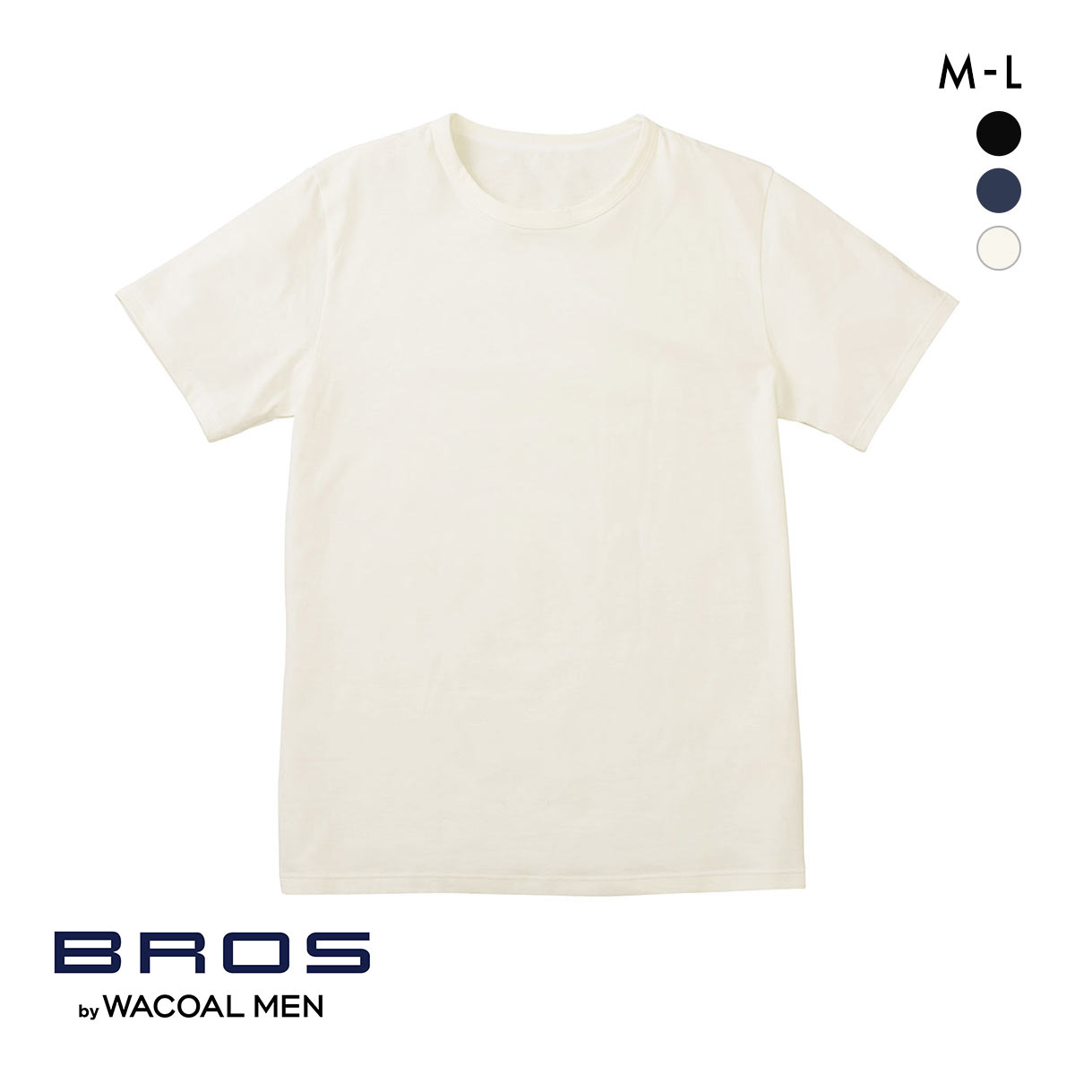 ブロス バイ ワコールメン BROS by WACOAL MEN 綿100％の機能性インナー 丸首 半袖 シャツ 吸汗速乾 抗菌防臭 ML(WH-ホワイト-M)