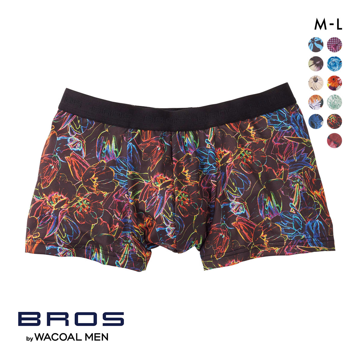 ブロス バイ ワコールメン BROS by WACOAL MEN  ハナコトバパンツ 花柄 ボクサーパンツ GT3220 メンズ 前とじ ノーマル丈(BK-ブラック-M)
