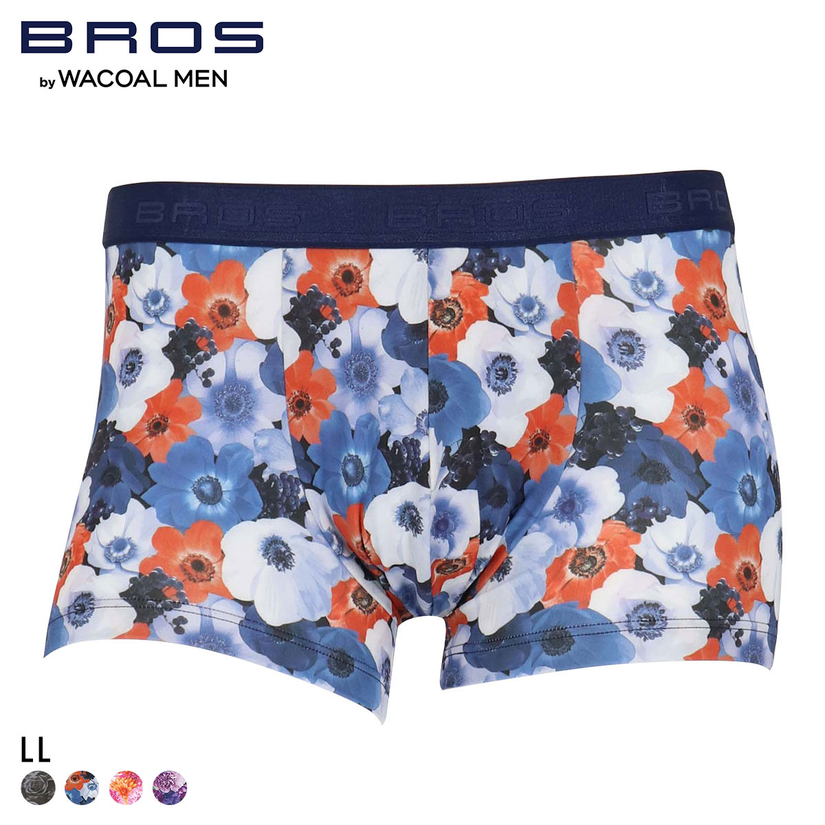 ブロス バイ ワコールメン ハナコトバパンツ 花柄 ボクサーパンツ LL GT3221 メンズ 前閉じ ノーマル丈 BROS by WACOAL MEN(BU-ブルー-LL)