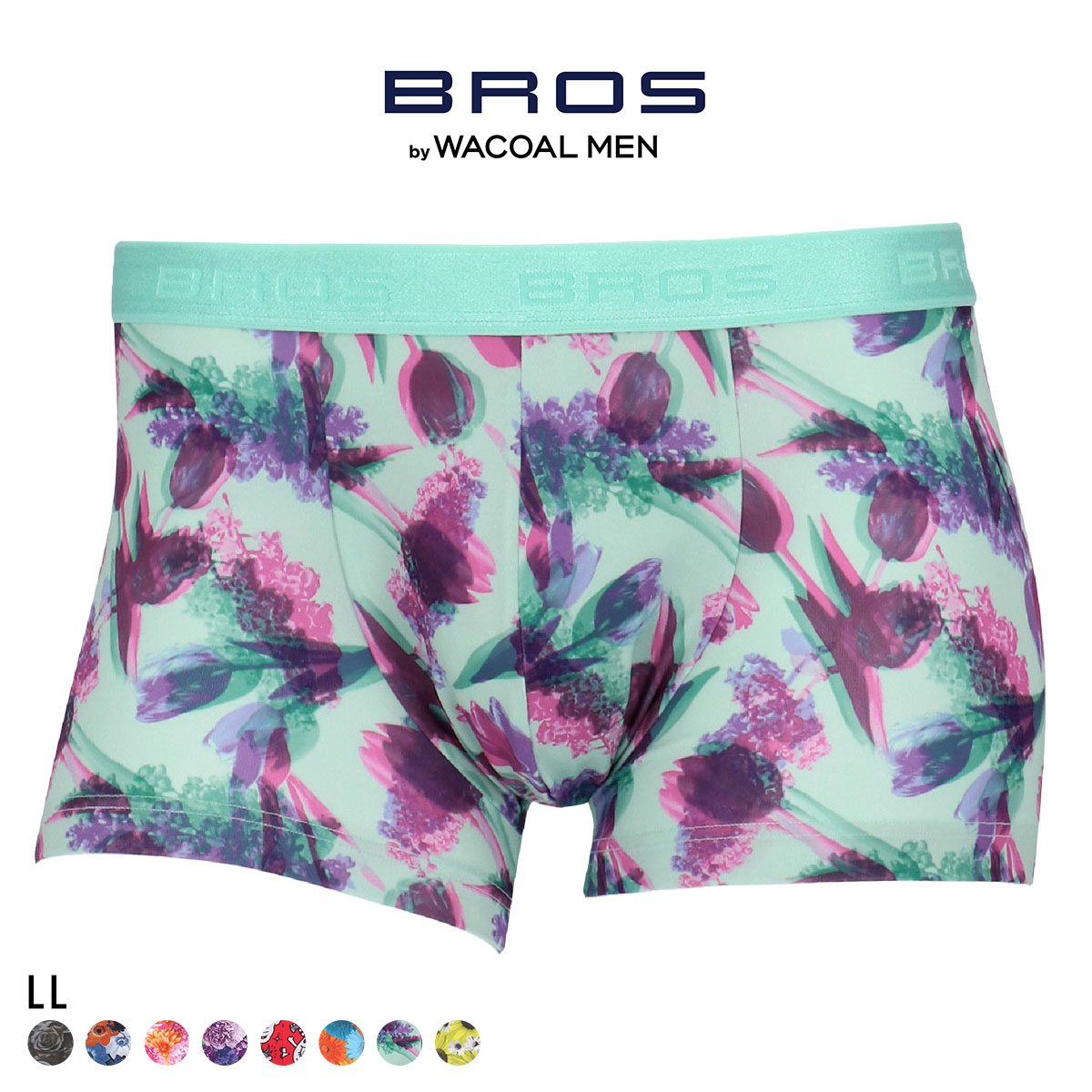 ブロス バイ ワコールメン ハナコトバパンツ 花柄 ボクサーパンツ LL GT3221 メンズ 前閉じ ノーマル丈 BROS by WACOAL MEN(LGR-薄グリーン-LL)