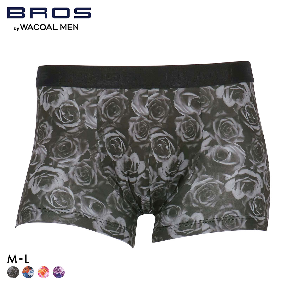 ブロス バイ ワコールメン ハナコトバパンツ 花柄 ボクサーパンツ ML GT3221 メンズ 前閉じ ノーマル丈 BROS by WACOAL MEN(BK-ブラック-M)