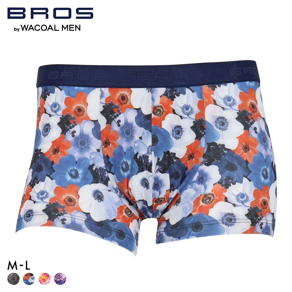 ブロス バイ ワコールメン ハナコトバパンツ 花柄 ボクサーパンツ ML GT3221 メンズ 前閉じ ノーマル丈 BROS by WACOAL MEN(BU-ブルー-M)
