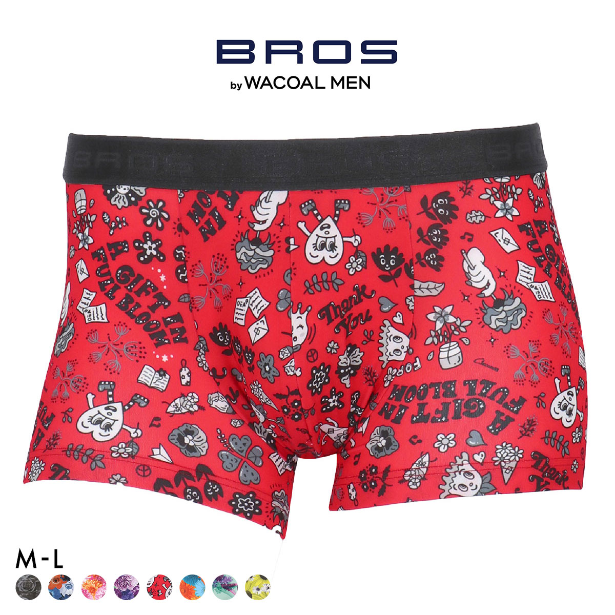 ブロス バイ ワコールメン ハナコトバパンツ 花柄 ボクサーパンツ ML GT3221 メンズ 前閉じ ノーマル丈 BROS by WACOAL MEN(RE-レッド-M)