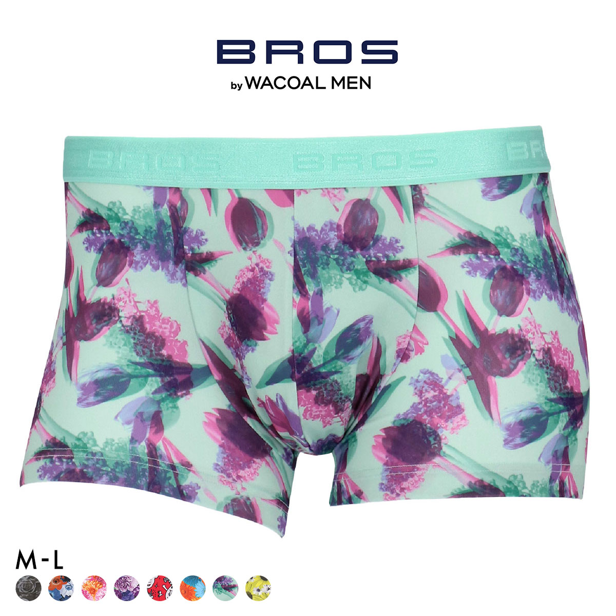 ブロス バイ ワコールメン ハナコトバパンツ 花柄 ボクサーパンツ ML GT3221 メンズ 前閉じ ノーマル丈 BROS by WACOAL MEN(LGR-薄グリーン-M)